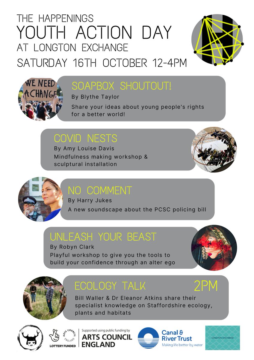Join us at <a href="/longtonexchange/">Longton Exchange Stoke</a> for an afternoon of family friendly FREE workshops, talks and exhibitions! Sat 16 Oct 12-4 #youthaction #mindfulness #arkadia <a href="/TNLComFund/">The National Lottery Community Fund</a> <a href="/ace_national/">Arts Council England</a>
