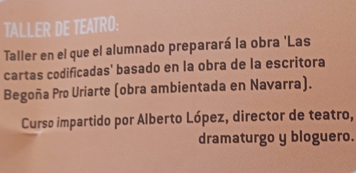 Comienzo un nuevo proyecto teatral, nuevas ilusiones y retos
Las cartas codificadas de <a href="/bprouriarte/">Begoña Pro</a> <a href="/AytoBurlada/">Burlada - Burlata</a>
<a href="/CulturaBurlada/">Casa Cultura Burlada</a>  <a href="/OlgaMaeso/">Olga Maeso</a> <a href="/paula_035/">Paula Lopez</a> <a href="/ambitocultural/">Ámbito Cultural</a> <a href="/martapoveda/">Marta Poveda</a> <a href="/josedan34944627/">jose daniel castillo</a> <a href="/lorenahidalgoof/">lorenahidalgoof</a> <a href="/Pamplonaactual/">Pamplona Actual</a>

#Teatro #proyectos #ilusion