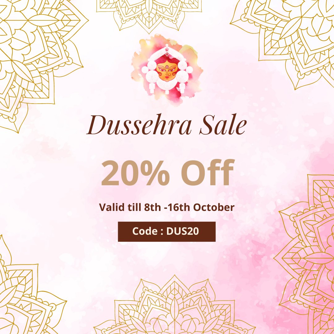 This Navratri get 20% off on all our products. 
Use coupon code - DUS20 and get Flat 20% off on our website.

Shop - bit.ly/3sX265T
#indiasale #salealert #dealsindia #mumbai #india #chennai #pune #navratri