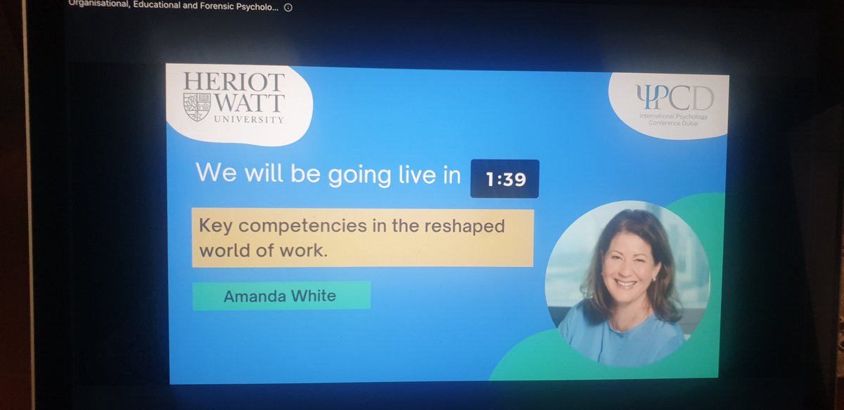 PsychDXB's tweet photo. We will now be hearing about 'Key #competencies in the reshape world of #work" by @Amanda32443548 @PSI_MiddleEast #ipcd_2021 #ipcd2021 https://t.co/OAJdby7eYu