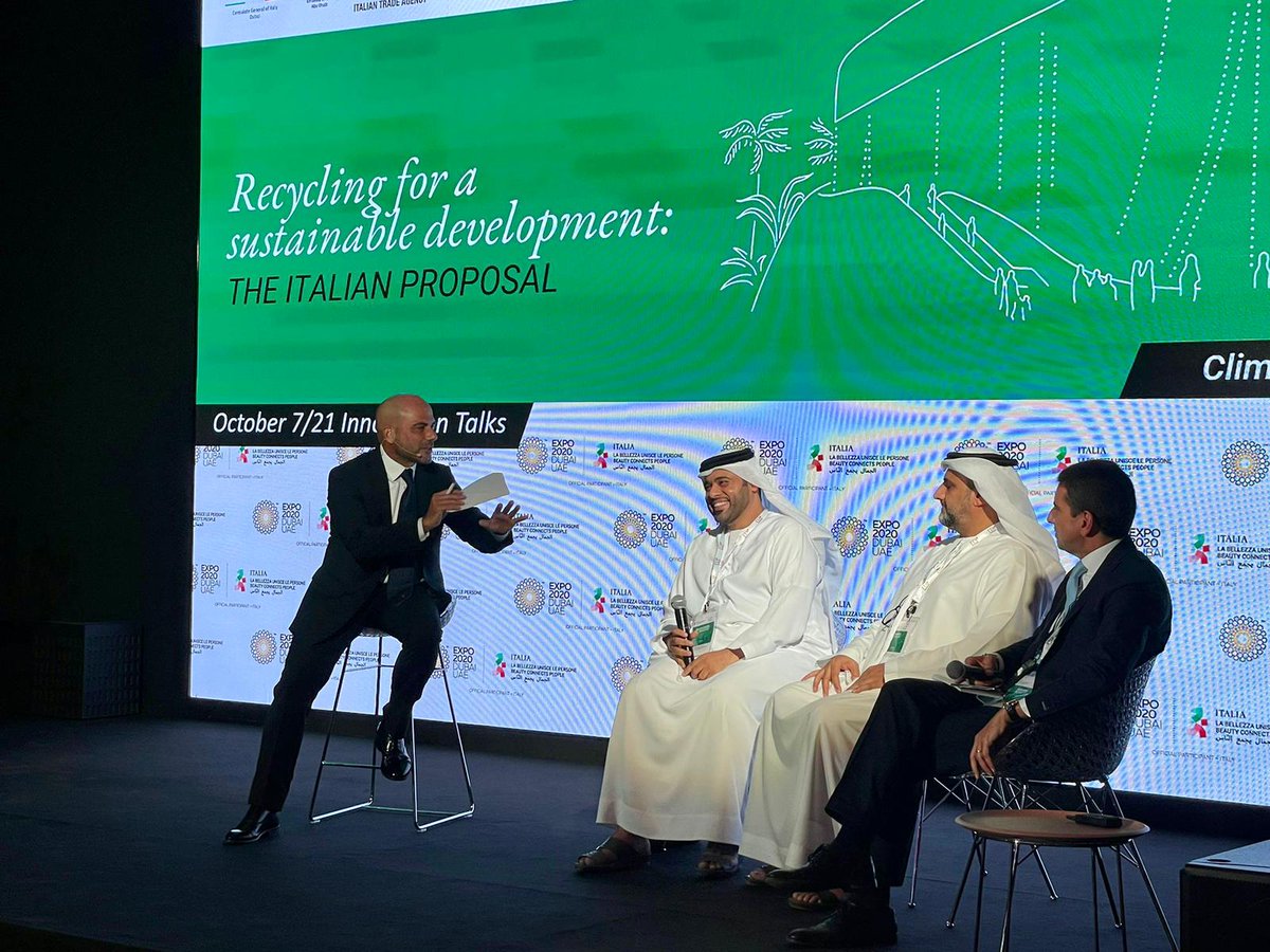 ITADubai's tweet photo. Yesterday we launched the first #InnovationTalk at the #ItalyPavilion at the @expo2020dubai 
The first of the talks titled ‘Recycling for a Sustainable Development: the Italian proposal” was officialy opened by HE Nicola Lener, Ambassador of Italy to the UAE @italyinuae https://t.co/d2kvO9MTRh