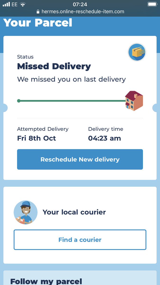 PatrickToland's tweet photo. @Hermesparcels is this for real? I’m pretty sure I was in but must have missed them ringing the doorbell. https://t.co/lwbLzTu5ib