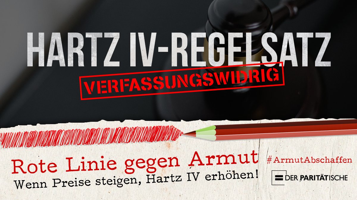 Holzhammer aus einem Gericht mit Stempel: Hartz IV Regelsatz - Verfassungswidrig! Rote Linie gegen Armut. Wenn Preise steigen, Hartz IV erhöhen! 