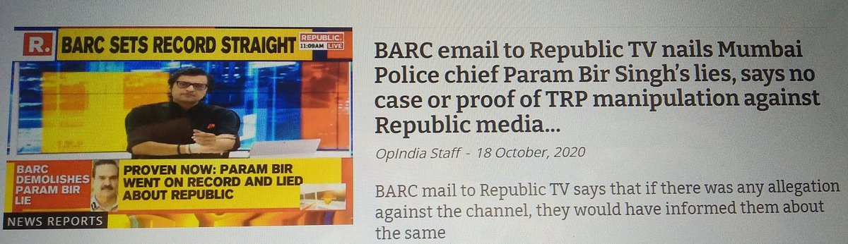 You guys Blacked out &/or Reported half news. Why so? Used various adjectives to describe R & Arnab but didn't do a single on @IndiaToday. Why?
No guts to do so?!
▪BARC Email to R.
#RepublicFightsBack 2/n