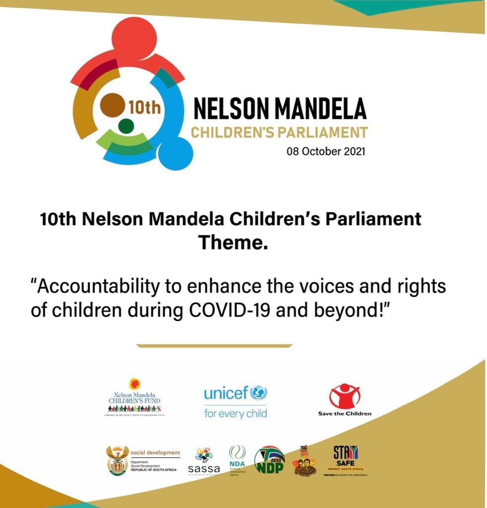 SANDF_ZA's tweet photo. The 10th Children’s Parliament to sit in Gauteng.
In upholding the right for children to participate in all matters affecting them, the 10th Nelson Mandela Children's Parliament will sit in Johannesburg on Friday, 8 October 2021.

Info by Dept of Social Development

#SAChildren https://t.co/MHR8MJHwQI