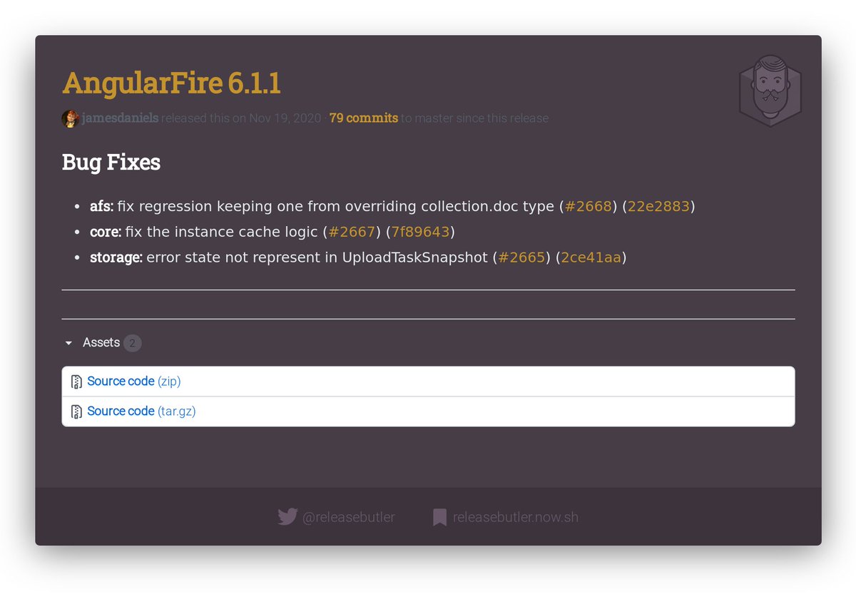 releasebutler's tweet image. 🔥 New AngularFire Release 🚀
📦 6.1.1
🐛 FIX RELEASE 🎉
🏷️ #angular #firebase #angularfire #database #release #changelog #releasebutler
🔗 github.com/angular/angula…