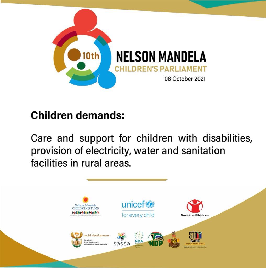 SANDF_ZA's tweet photo. The 10th Children’s Parliament to sit in Gauteng.
In upholding the right for children to participate in all matters affecting them, the 10th Nelson Mandela Children's Parliament will sit in Johannesburg on Friday, 8 October 2021.

Info by Dept of Social Development

#SAChildren https://t.co/zK4VmxWNwo