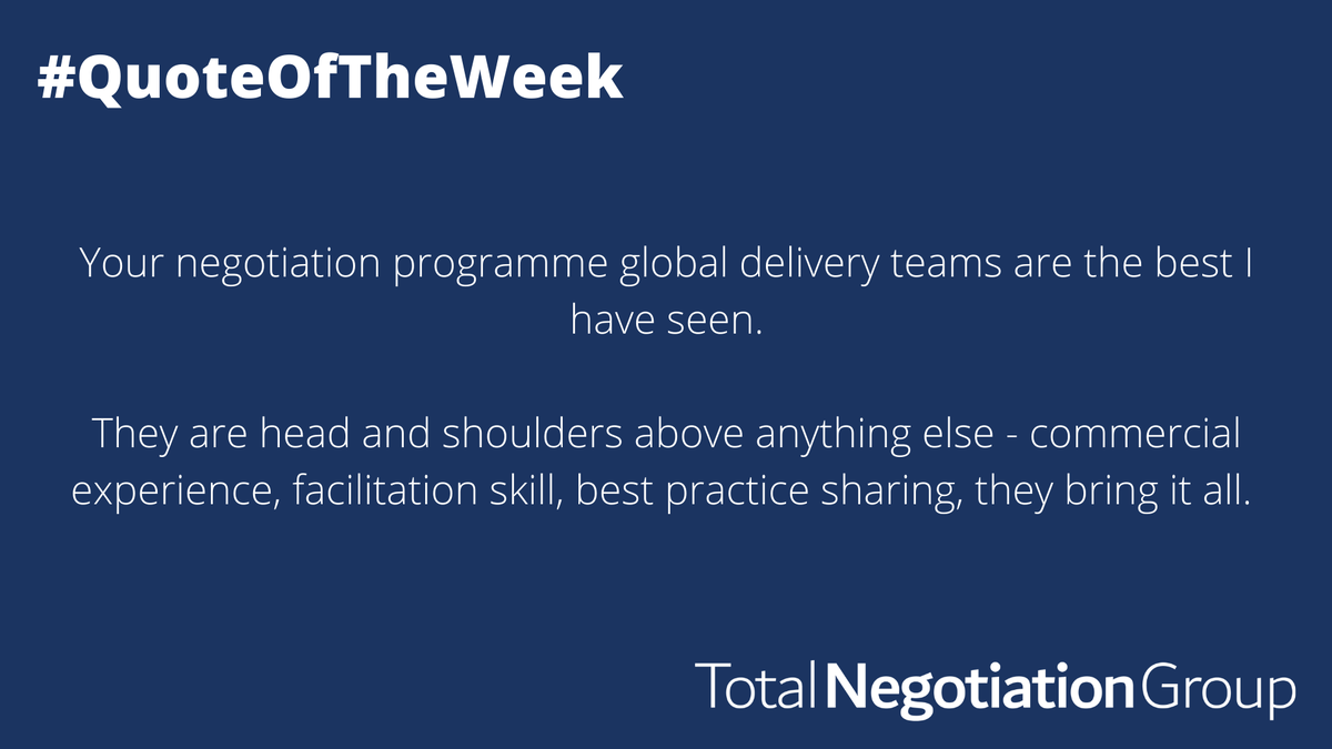 Tot_Negotiation's tweet photo. This week's Quote Of The Week comes from a Global Commercial Capability Director following our virtual Selling &amp; Negotiation programme. 

#TotalNegotiation #NegotiationSupport #Negotiation #Training #VirtuallyBrilliant #SupplierPartner #GlobalTeam https://t.co/H26ByFAZR1