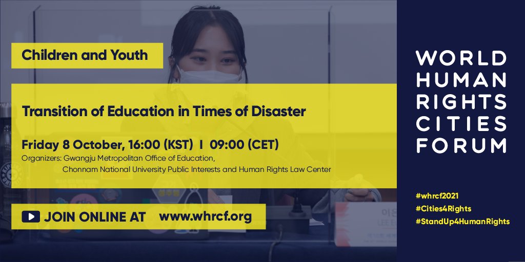 🔴LIVE on #WHRCF2021  

As #COVID19 had an impact over the #RightsoftheChild and #RightsofEducation, the ecological transition of Education is needed. The session will find a way how to approach an educational paradigm💡
 
Join Online🔗
asq.kr/zrlhZA