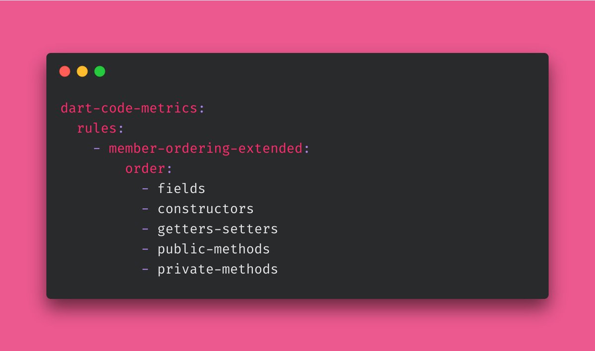 danlampl's tweet photo. Ever wanted additional analysis rules for your #flutter project?

`dart_code_metrics` offers you a large set of very useful analysis rules and code metrics.

For me, the ability to analyze the member ordering of my classes is a gamechanger. 🔥 https://t.co/clX3Y7ZwxY
