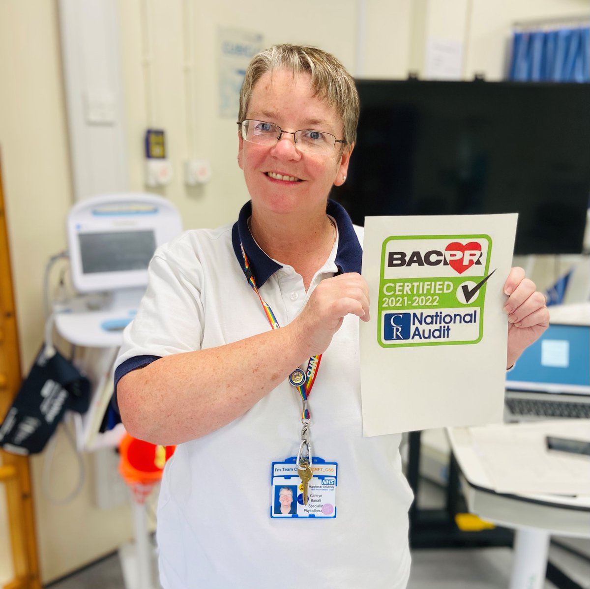 MFT_CSSAHPs's tweet photo. The Cardiac rehabilitation programme at Trafford has now been recognised and certified nationally. This has been achieved by attaining all of the standards set by the BACPR. Well done Carolyn and team @cbarratt66 #AHPs #NACR #MFT #patientexperience #traffordhospital #bacpr https://t.co/NTiNRRGDou