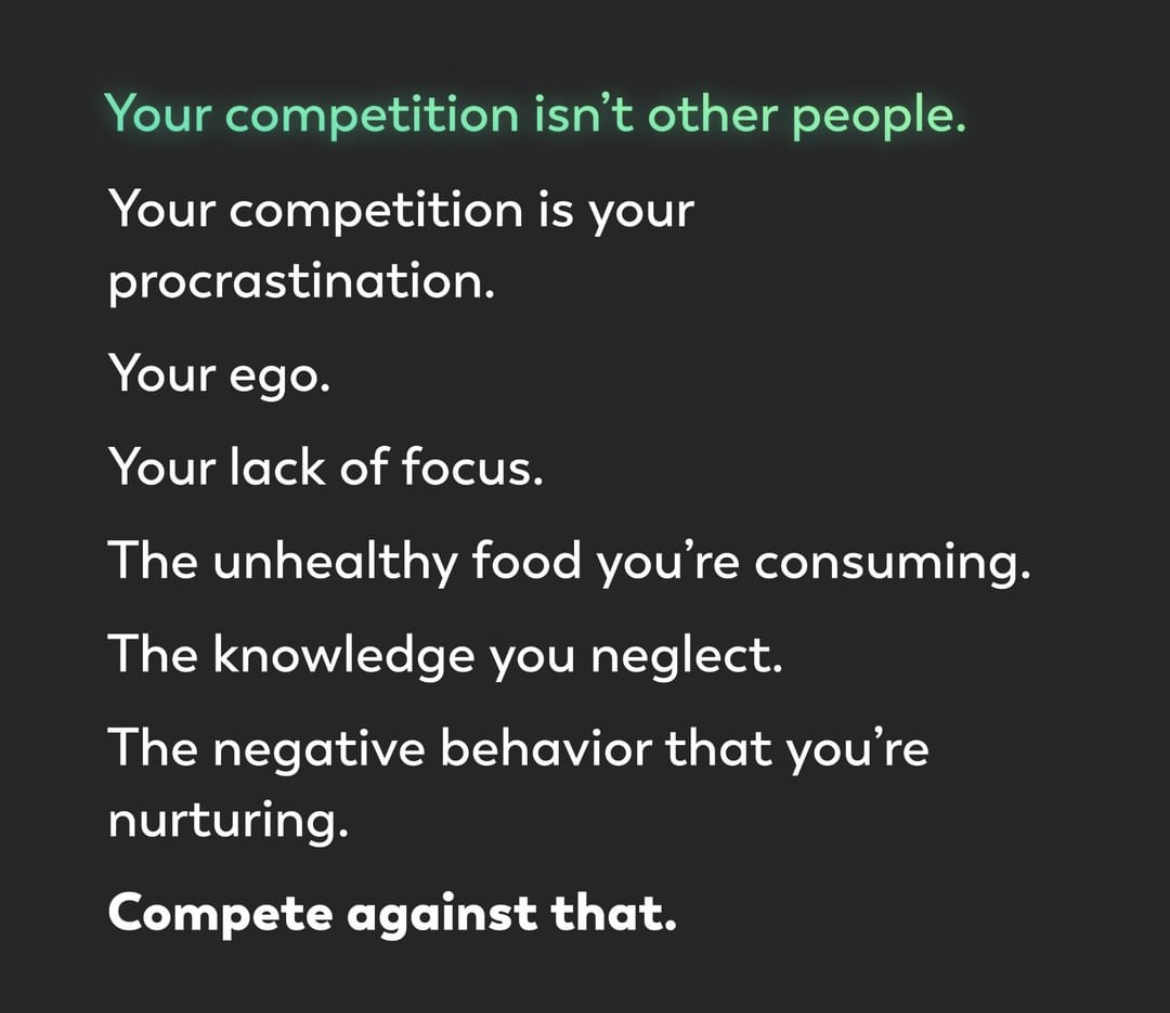 Snowripper1106's tweet photo. A large percentage of humans struggle to work in teams and find it impossible to celebrate other people’s successes. Your competition isn’t other people… https://t.co/o7k27Be12D