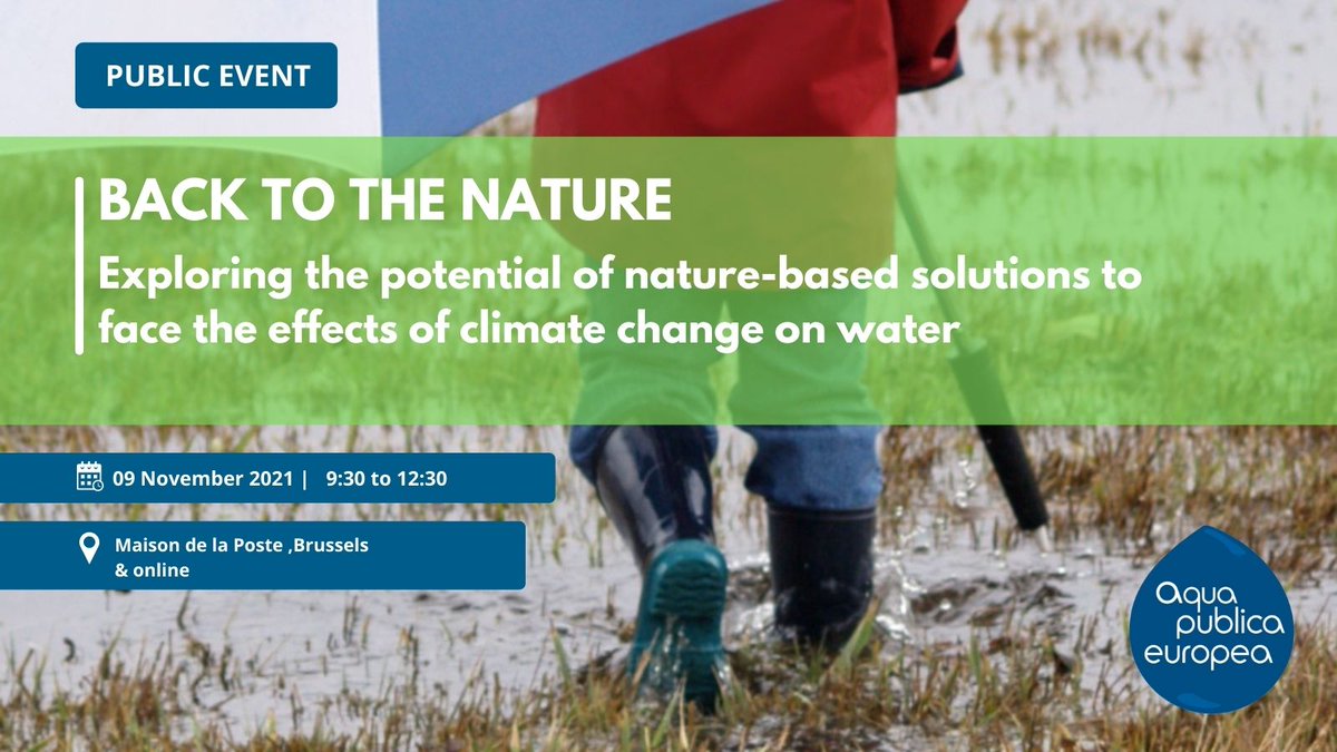 APE_EU's tweet photo. 💧Join climate and water experts to discuss new challenges &amp; the role of #naturebasedsolutions at our next #publicevent "#BackToTheNature: Exploring the potential of #NBS to face the effects of #climatechange on water."

🗓️9 November
✍️Register:https://t.co/OiVhuAbz9m https://t.co/DHyyIe5WsC