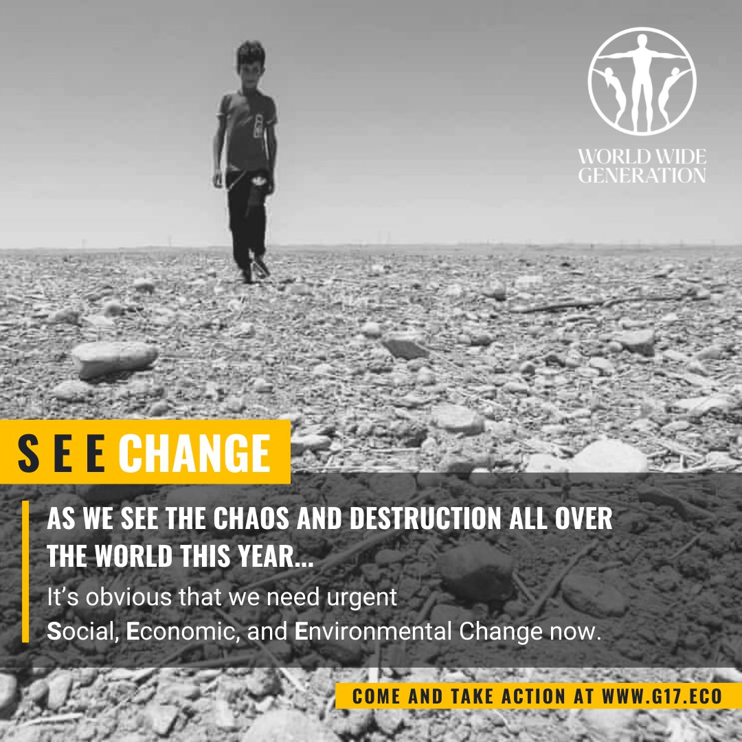 WorldWide_Gen's tweet photo. S E E CHANGE!
As we SEE the chaos and destruction all over the world this year.
It’s obvious that we need urgent Social, Economic, and Environmental Change now.
Come and take action at
https://t.co/ZwjCvQoNfm
#WWG #timetosee #g17eco #techforgood #SDGs #cop26 #climatechange https://t.co/cSw6eoGvyA
