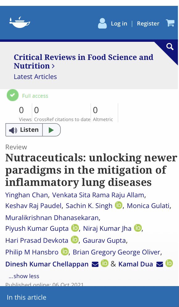 Dinesh Kumar Chellappan, PhD (@dinesh_kumar78) on Twitter photo Nutraceuticals: unlocking newer paradigms in inflammatory lung diseases <a href="/Kam_Dua/">Kamal Dua</a> <a href="/dinesh_kumar78/">Dinesh Kumar Chellappan, PhD</a> <a href="/YinghanChan/">Yinghan</a> <a href="/ramraju2001/">Raj Allam</a> <a href="/DrKeshavRajPau1/">Keshav Raj Paudel</a> <a href="/SachinK00306908/">Sachin Kumar Singh</a> <a href="/PiyushK07255611/">Piyush Kumar Gupta</a> <a href="/DrNirajKumarJh1/">Niraj Kumar Jha</a> <a href="/Devkota_HP/">Hari Devkota</a> <a href="/gauravpharma25/">Gaurav Gupta</a> <a href="/UTSARCCIM/">ARCCIM</a> <a href="/_INPST/">International Natural Product Sciences Taskforce</a> <a href="/IMUMalaysia/">IMU Malaysia</a> tandfonline.com/doi/full/10.10… Nutraceuticals: unlocking newer paradigms in inflammatory lung diseases <a href="/Kam_Dua/">Kamal Dua</a> <a href="/dinesh_kumar78/">Dinesh Kumar Chellappan, PhD</a> <a href="/YinghanChan/">Yinghan</a> <a href="/ramraju2001/">Raj Allam</a> <a href="/DrKeshavRajPau1/">Keshav Raj Paudel</a> <a href="/SachinK00306908/">Sachin Kumar Singh</a> <a href="/PiyushK07255611/">Piyush Kumar Gupta</a> <a href="/DrNirajKumarJh1/">Niraj Kumar Jha</a> <a href="/Devkota_HP/">Hari Devkota</a> <a href="/gauravpharma25/">Gaurav Gupta</a> <a href="/UTSARCCIM/">ARCCIM</a> <a href="/_INPST/">International Natural Product Sciences Taskforce</a> <a href="/IMUMalaysia/">IMU Malaysia</a> tandfonline.com/doi/full/10.10…