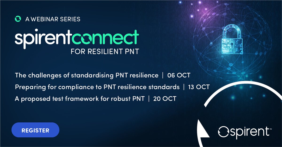 buesnel's tweet photo. The @Spirent Resilient PNT #Webinar series has an excellent line up of speakers to discuss the opportunities and challenges involved in implementing resilient #PNT in the real world. Register now: https://t.co/jM3e0hg3i5 https://t.co/nGCCxU4ocF