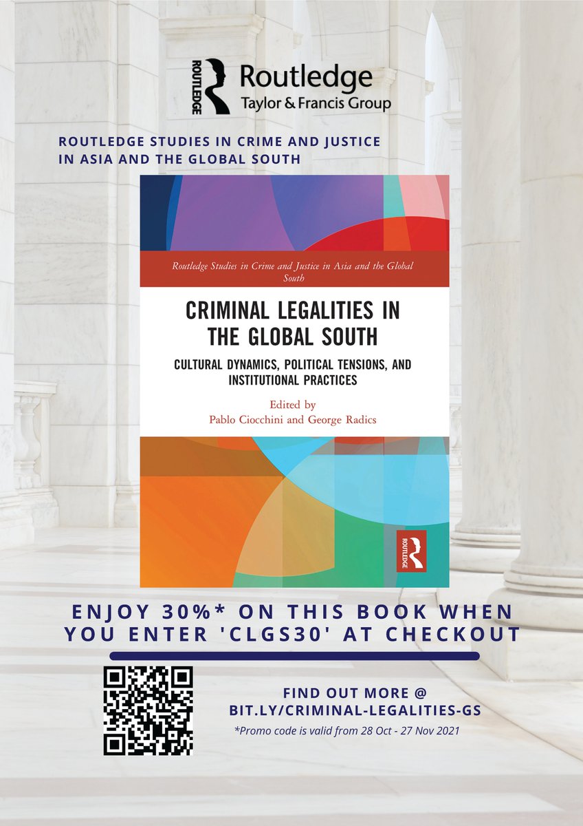CALS_NUS's tweet image. Join us for Virtual Roundtable #16 &quot;Criminal Legalities in the Global South&quot;!
Date/Time: 28 Oct 2021, 6PM (SGT)
Register: bit.ly/VR16Registrati…
Get the Book: bit.ly/Criminal-Legal… (30% off: CLGS30)
#virtualroundtables #criminallegalities #calsnus #universityofliverpool #FASS