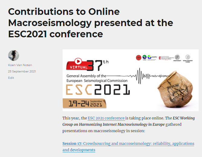 Koen_VanNoten's tweet photo. Two weeks ago the ESC2021 conference took place online. All presentations of Session 17 dedicated to Online #Macroseismology are now available on our ESC Working Group website. Enjoy the videos and pdfs of these nice talks!
https://t.co/2kxuI1nN3N https://t.co/N19KUBgR6e