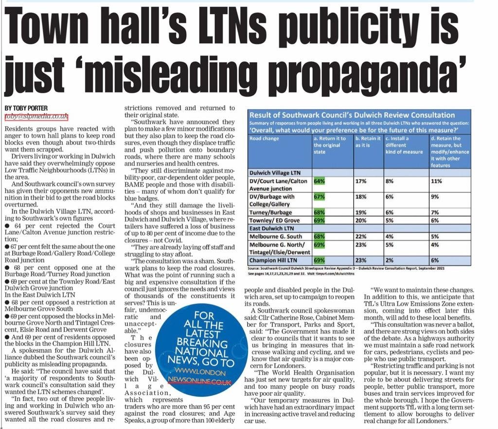 In current South London Press @grantshapps @helenhayes_ @RoseCllr @kieronjwilliams #LTNs #unfairnessofLTNs #shameful #Accountability @VMMChamberlain @mariaadderley @cllrhumaira