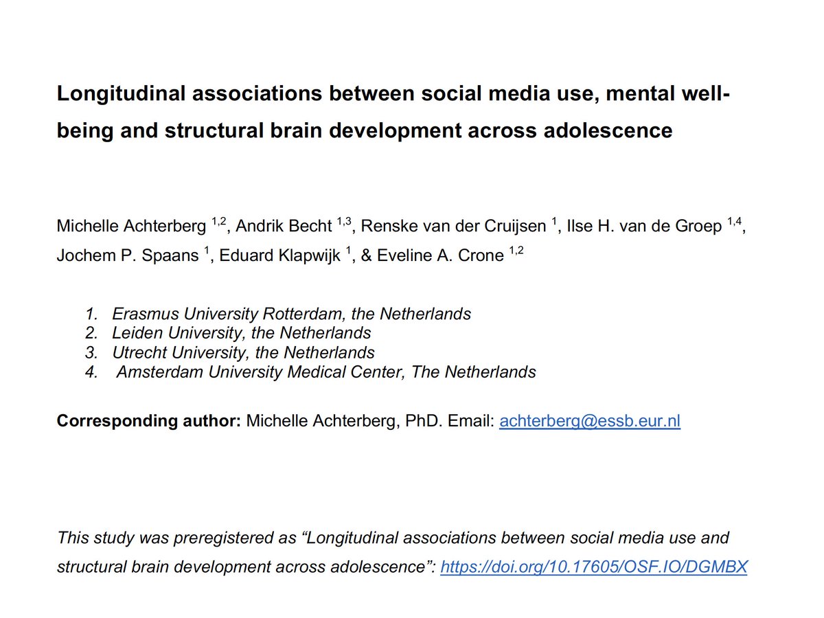 _MAchterberg's tweet photo. Preprint alert 📢 https://t.co/eg2wP2wxuF 
We show that social media and mental well-being are both associated with  structural brain development -but the associations are distinct! Showing a nuanced perspective on the presumed relation between social media and well-being 🧠🧵 https://t.co/zUxFsOY9Aj