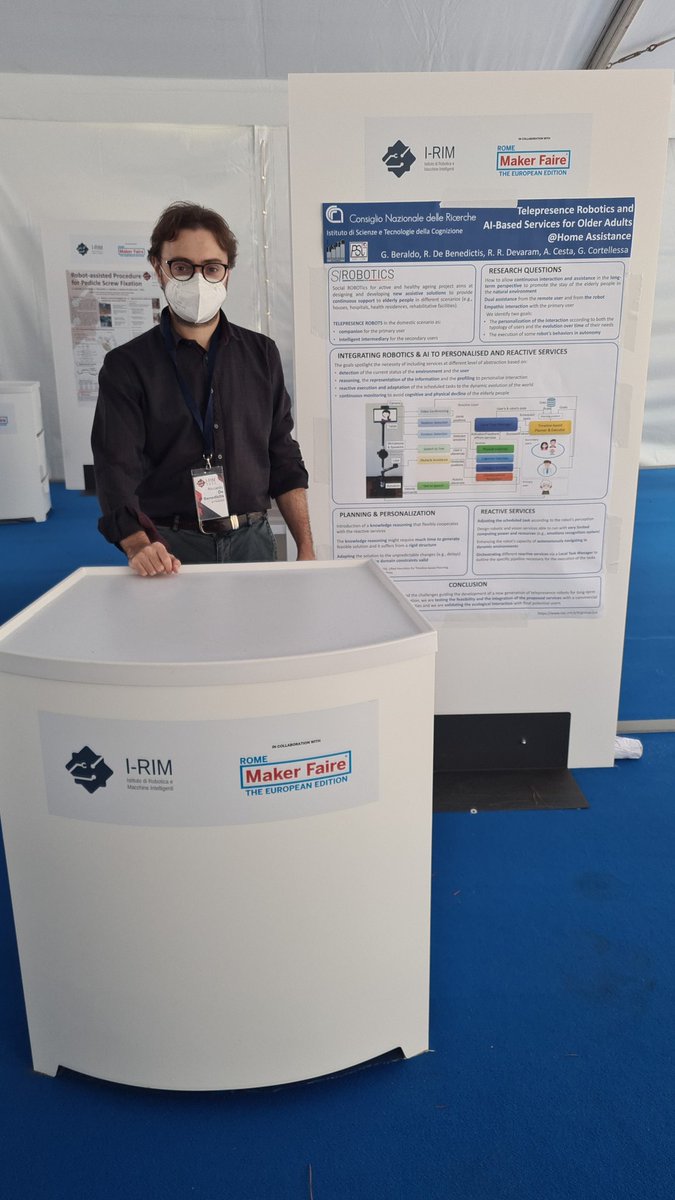 Presentazione del lavoro Telepresence Robotics and AI-based Services for Older Adults @ Home Assistance di Beraldo, De Benedictis, Devaram, Cesta, Cortellessa <a href="/cnr_istc/">ISTC_CNR</a> <a href="/CNRsocial_/">CNR Consiglio Nazionale delle Ricerche</a> <a href="/AI_x_IA/">AIxIA</a> video qui: youtu.be/W92-6uQEYdE