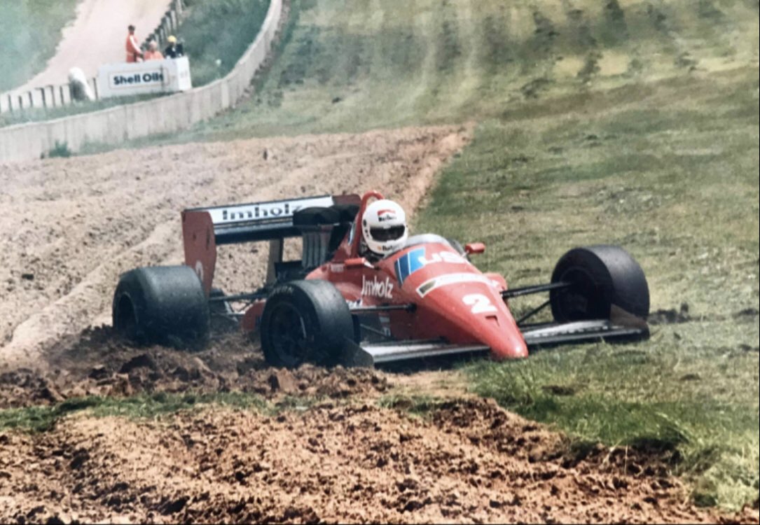 wayne41pearson's tweet image. Gregor Foitek finds that the tide has gone out at McLeans Corner, Donington Park #f3000friday pic by Rich Craner