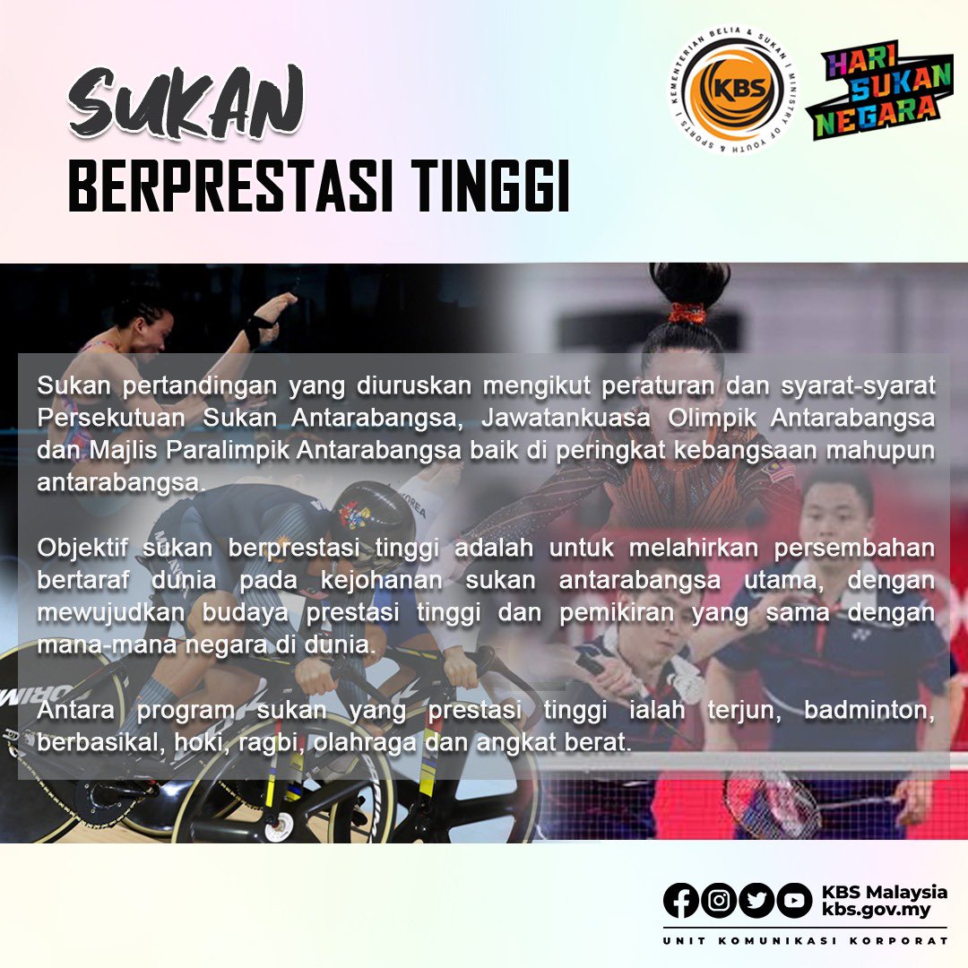 Kbsmalaysia V Twitter Trivia Hsn 2021 Sukan Berprestasi Tinggi Sukan Berprestasi Tinggi Adalah Sukan Yang Diuruskan Oleh Jawatankuasa Olimpik Antarabangsa Dan Majlis Paralimpik Malaysia Mengikut Peraturan Dan Syara Syarat Yang Ditetapkan Baik Di