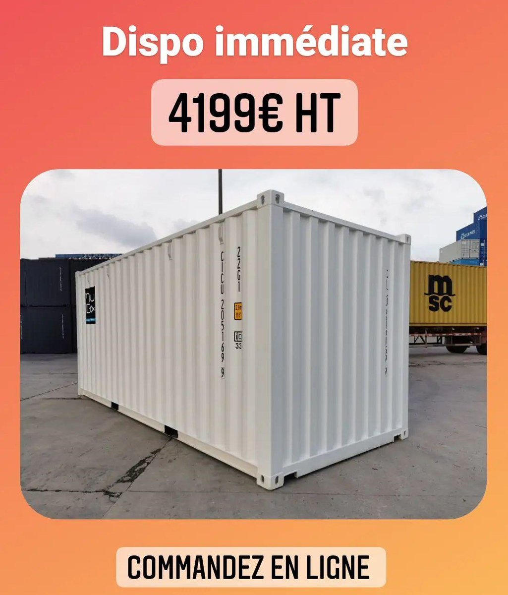 MouvBox's tweet photo. 💥 DISPO IMMEDIATE DE CONTAINERS 20 PIEDS 1ER VOYAGE 🚚 Livraison dans la France entière, Corse incluse
✅ Commandez en ligne https://t.co/brafDvCaIl
☎️ 04 68 98 50 75
#mouvboxfrance #mouvbox #conteneurmaritime #conteneur #container #containers #containership #shippingcontainers https://t.co/7Jofq6d9he