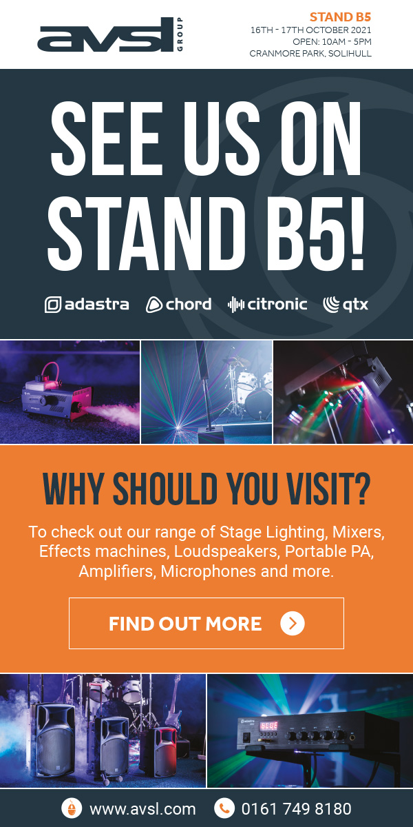 Meet AVSL - Stand B5!

Check out our range of Stage Lighting, Mixers, Effects machines, Loudspeakers, Portable PA, Amplifiers, Microphones and more...

#avsl #lighting #stage #mixers #effects #machines #loudspeakers #portable #amplifiers #microphones #bpm2021 #bpm #theshowfordjs