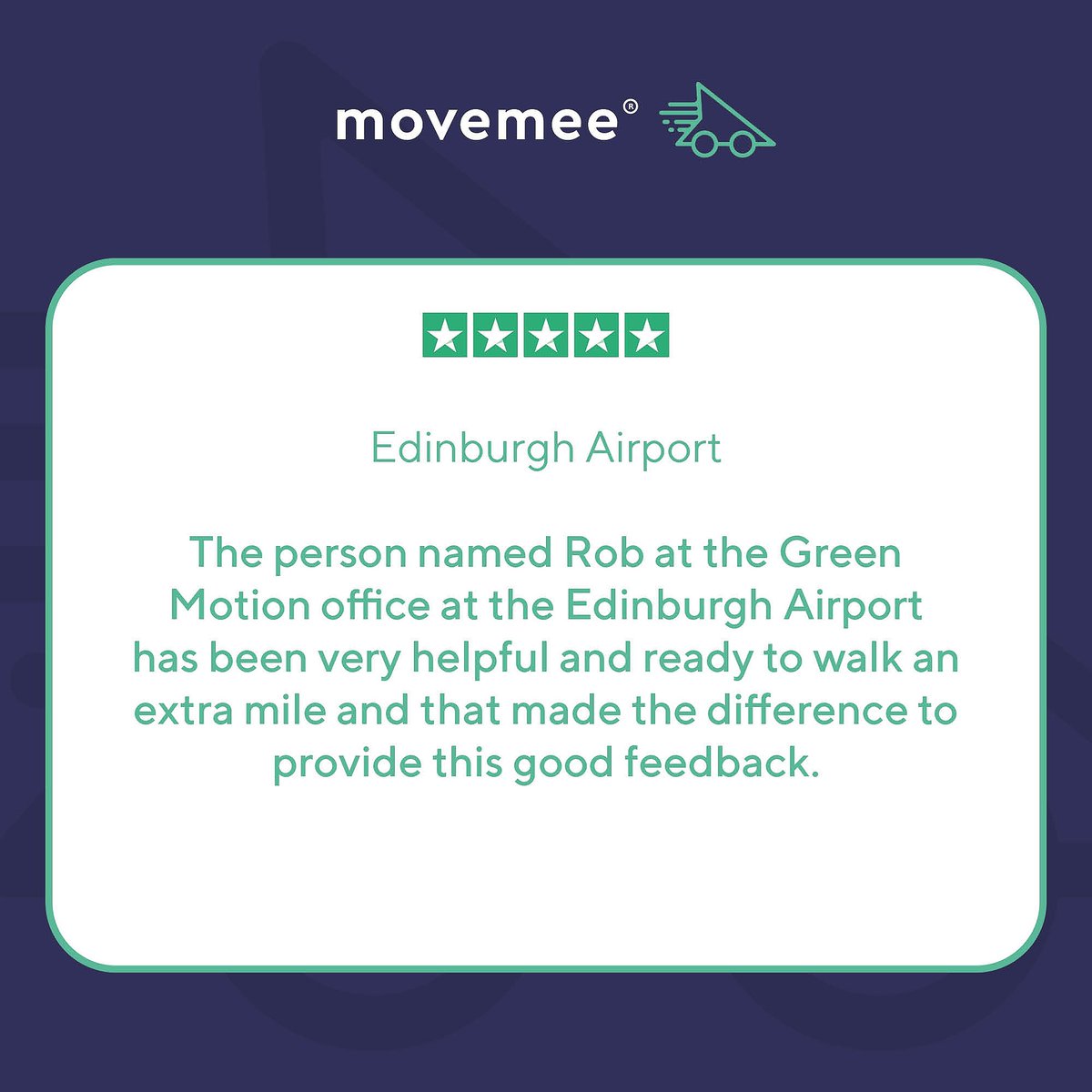 We work with some great partners who look after our customers and reviews like this are a testament to that. Thank you <a href="/GreenMotion/">Green Motion Africa</a> for the great service!

#movemee #straighttocar #travel #travelguide #prioritee #contactless #edinburgh #scotland #edinburghairport #carrental
