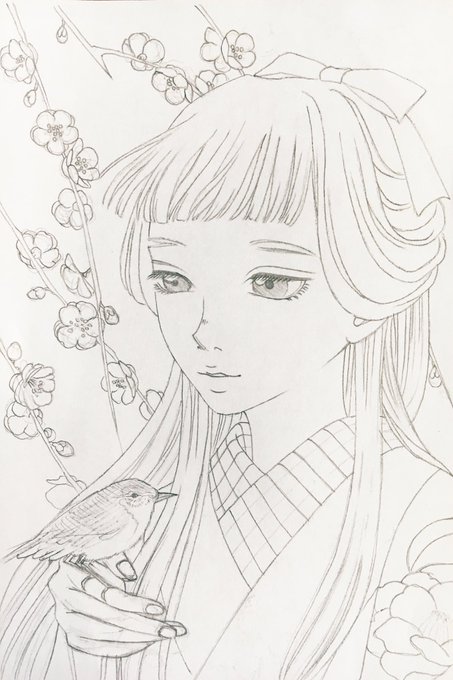 下絵がやっと完成。
あれ、半襟の模様描き忘れてる😂 