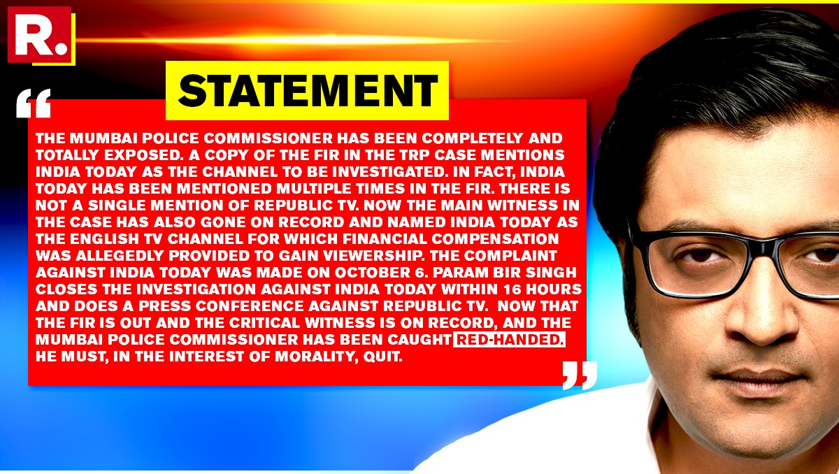 mona_mb22's tweet photo. 8 Oct 2020:-MVA Govt, Parambir, Vaze and lutyens media fabricate a fake TRP Case on Republic and Arnab.
8 Oct 2021:- Param on run, Vaze in jail and Deshmukh gone underground.
Karma Hits Back!!
#ArnabGoswami #ApologiseToArnab #RepublicFightsBack #RepublicVictory https://t.co/K5sdNvUkbW