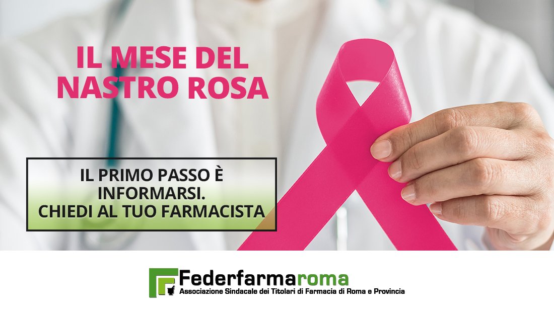 Federfarmaroma's tweet photo. #Informarsi รจ il primo modo di fare #prevenzione contro il #cancro.
Celebriamo insieme il Mese del #NastroRosaAIRC.
Ti aspettiamo in #farmacia!
#FederfarmaRoma
#tumorealseno #FarmacieAmiche #federfarma #cancerawarenessmonth #octoberbreastcancer https://t.co/ycQ0iGygF8