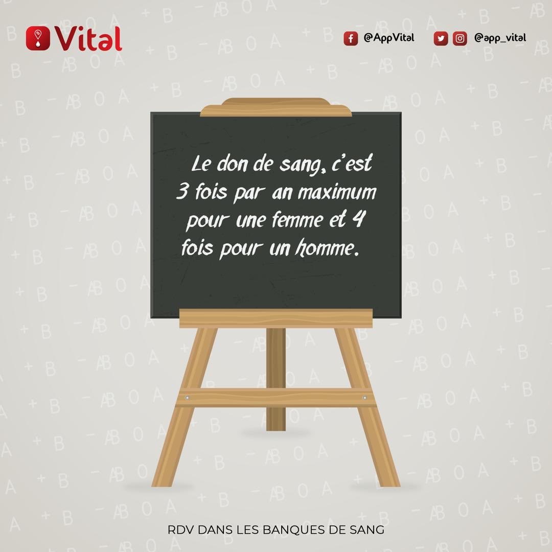 app_vital's tweet photo. Le savais tu?
Le don de sang, c’est 3 fois par an pour la femme, et 4 fois pour l’homme. 
RDV dans la banque de sang la plus proche de vous! https://t.co/vwCHbRrTl4