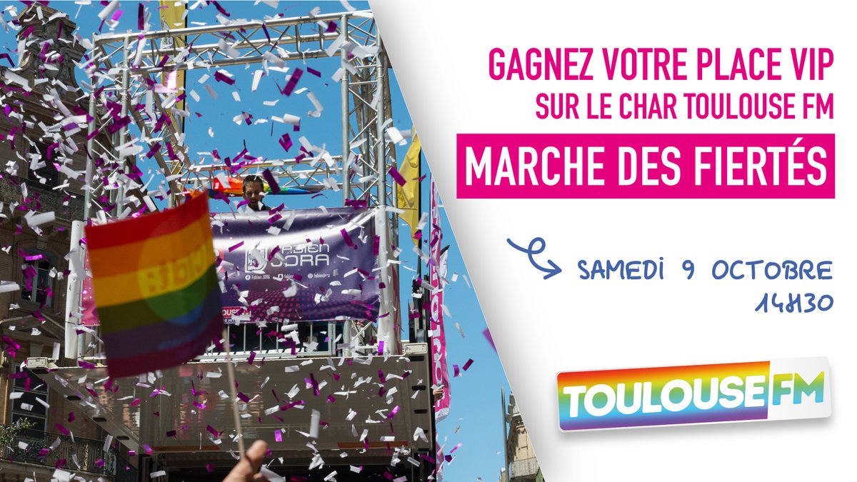 Toulouse FM (@toulousefm) on Twitter photo Toulouse FM partenaire de la Marche des Fiertés <a href="/PrideToulouse/">PRIDE Toulouse</a> 🌈 Samedi 9 octobre, 14h30 rue Alsace-Lorraine 🎉 Inscrivez-vous pour gagner vos invitations VIP et venez faire la fête sur le char Toulouse FM-Pride Toulouse avec toute la team 👉 toulousefm.fr Toulouse FM partenaire de la Marche des Fiertés <a href="/PrideToulouse/">PRIDE Toulouse</a> 🌈 Samedi 9 octobre, 14h30 rue Alsace-Lorraine 🎉 Inscrivez-vous pour gagner vos invitations VIP et venez faire la fête sur le char Toulouse FM-Pride Toulouse avec toute la team 👉 toulousefm.fr