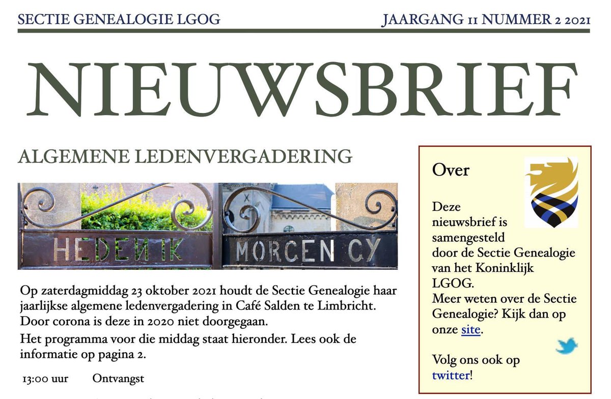 sglgog's tweet photo. Er staat weer een nieuwe nieuwsbrief online, nummer 2 van dit jaar. Kijk voor de nieuwste en andere nieuwsbrieven hier: https://t.co/JpzdBzAO86… @KoninklijkLGOG @sglgog  #genealogie @limburg https://t.co/jiapsoHYvm