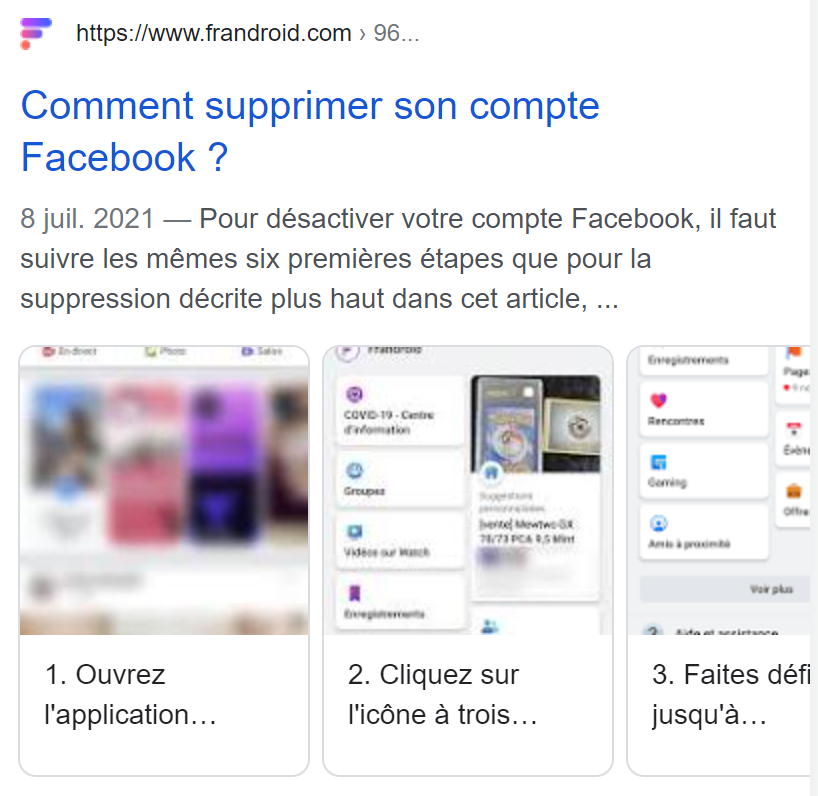eseoref's tweet photo. #SEO #RichSnippet : première implémentation des formats #HowTo chez nous, ça rocks du pâté. 

J'ignore pourquoi ce format n'a pas été plus généralisé dans la sphère française, j'en vois assez peu.

Pour les curieux, voici le rendu en SERP 💻et 📱(chez @Frandroid) https://t.co/hXJ0MBOXWp