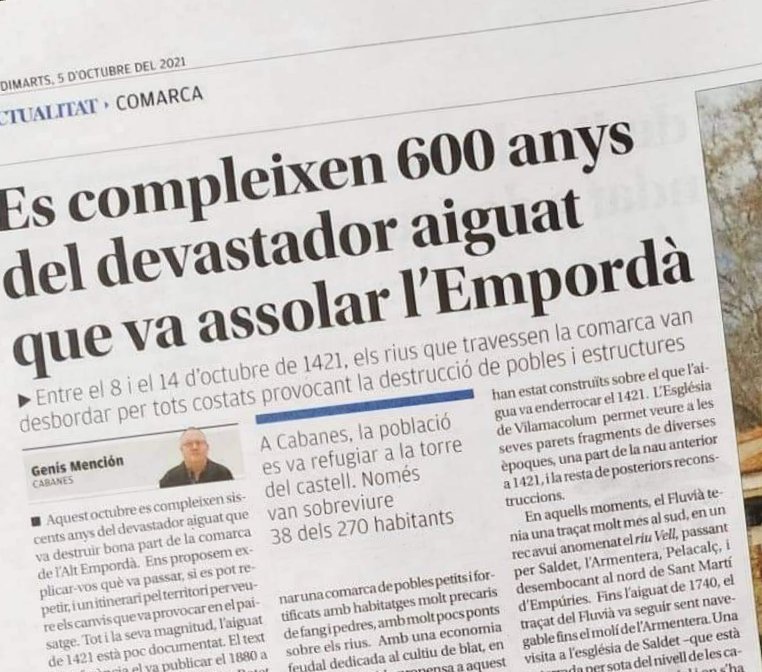 genis17761's tweet photo. Avui fa 600 anys de l'aiguat que va devastar l'Empordà #emporda #cabanes #vilatenim #santallogaia #santperepescador #torroelladefluvia #castellodempuries #roses #muga #fluvia #besalu https://t.co/v5UrhiABKa