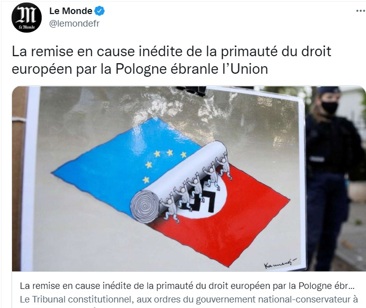 Quand tu penses que <a href="/lemondefr/">Le Monde</a> est considéré par la presse comme le "journal de référence"..
Je vis en Pologne depuis 22 ans, je peux vous assurer que ce que dit ce journal sur pays est au mieux manipulé et au pire inventé de toute pièce (de A à Z)... C'est hallucinant❗️