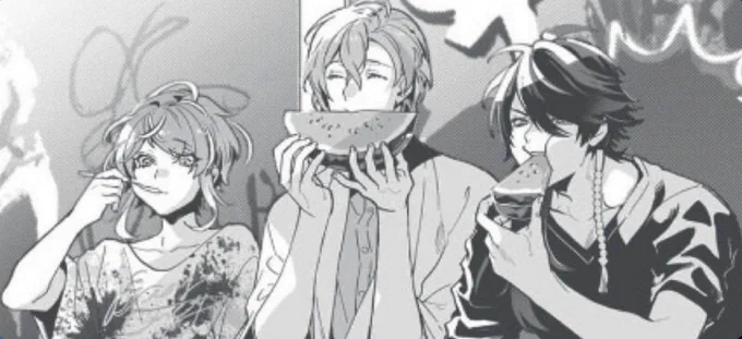 Our lovely and precious posse, cute adorable little meow meows, cutie pies enjoying their watermelons then tHERE'S DICE OMNOMNOMING HIS WATERMELON LIKE MAN, DON'T FORGET TO SPIT OUT THE SEEDS 