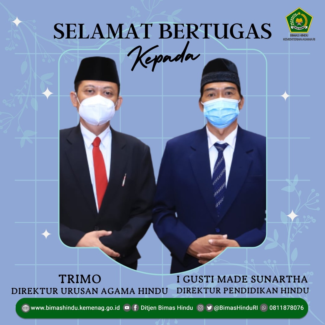 BimasHinduRI's tweet photo. Selamat dan Sukses atas pelantikan Bapak Trimo sebagai Direktur Urusan Agama Hindu dan Bapak I Gusti Made Sunartha sebagai Direktur Pendidikan Ditjen Bimas Hindu

Semoga dengan tugas yang diemban dapat memberikan kontribusi terhadap kemajuan bangsa khususnya umat Hindu https://t.co/mSZFHgP22H