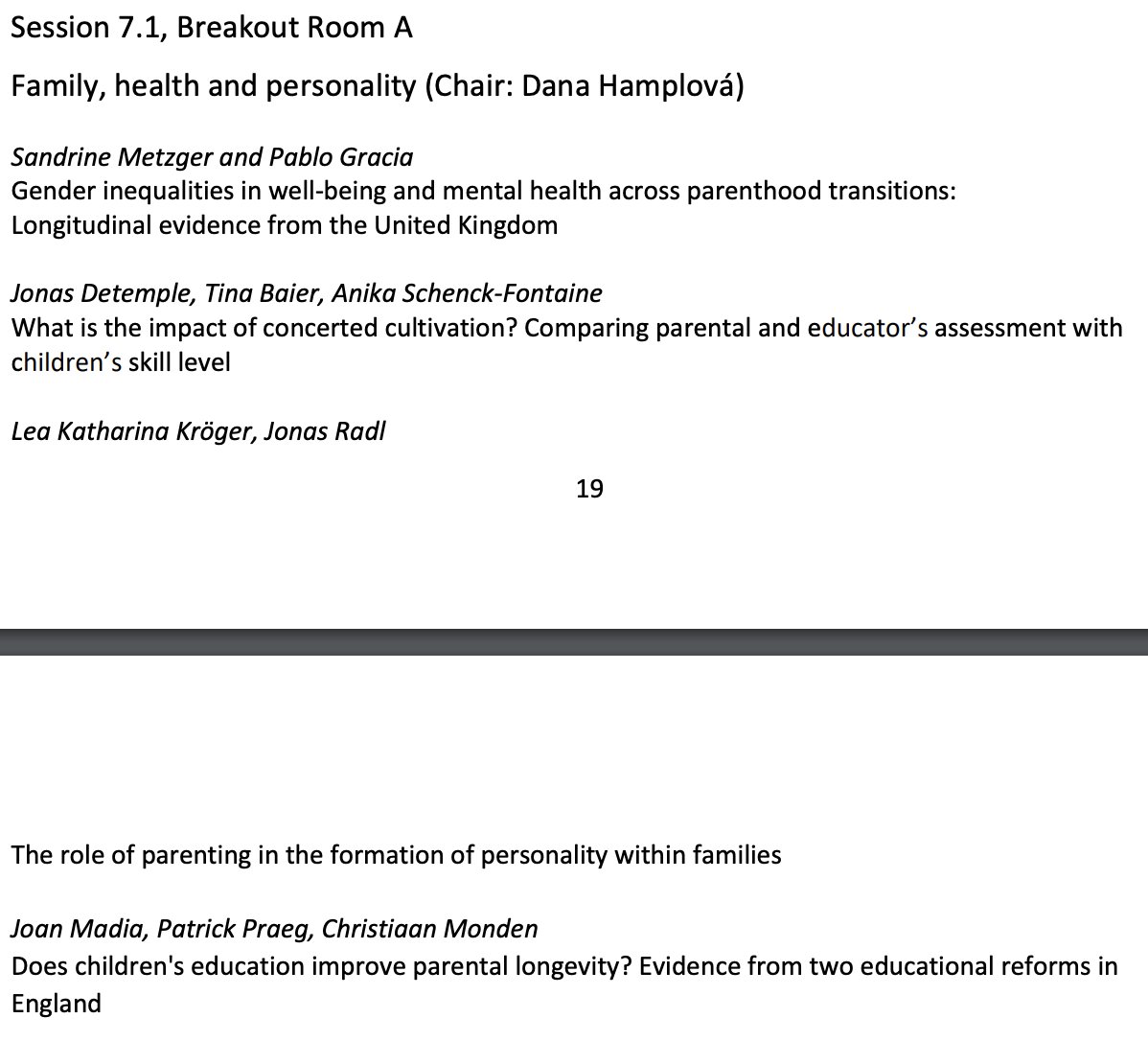 Join us today for this wonderful #ecsr2021 session on "Family, Health &amp; Personality"!! (October 8th, 2pm CET, 7.1; Room A) / #ecsr2021 <a href="/ECSR_Soc/">ECSR Sociology</a> @ecsr2021 <a href="/ESR_news/">ESR</a> / Sandrine Metzger <a href="/sm_metzger/">Sandrine Metzger</a> will present our paper on #Gender, #Parenthood_Transitions &amp; #MentalHealth <a href="/usociety/">Understanding Society</a>