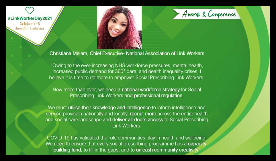 nalwuk's tweet photo. #LinkWorkerDay2021
✔ It is time to do more to empower #SocialPrescribing #LinkWorkers @Christy_Melam
1️⃣ national workforce strategy
2️⃣ professional regulation 
3️⃣knowledge &amp; intelligence must influence policies
4️⃣ recruit more &amp; deliver all doors access
5️⃣ capacity building fund https://t.co/J6q0f5kZQV