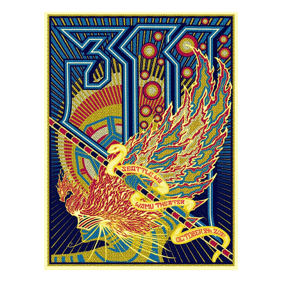 the311store's tweet photo. Seattle event merch reveal! Amazing poster art by Seattle artist @bradklausen! Regs signed and numbered out of 113. GOLD foils signed and numbered out of 60, with 30 available at the stand. 

#311merch #gigposter #gigposters #BradKlausen https://t.co/A0Kbgm1SCq