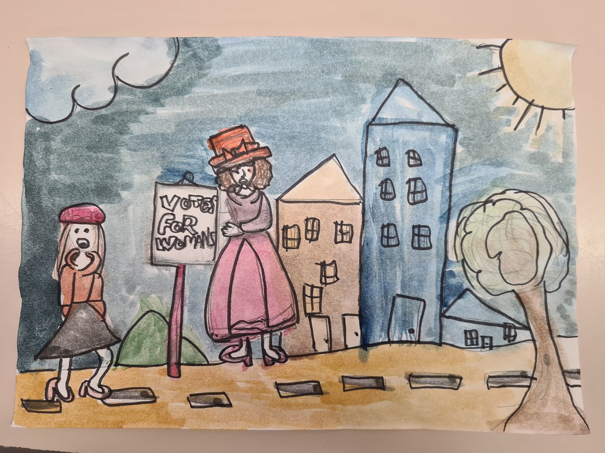 jo_bertram's tweet photo. P7 have been learning about influential figures in our democratic world. We were inspired by posters from the time of the Suffrage Movement to create our own @SkeneSquare https://t.co/vUaPEfYZ7s