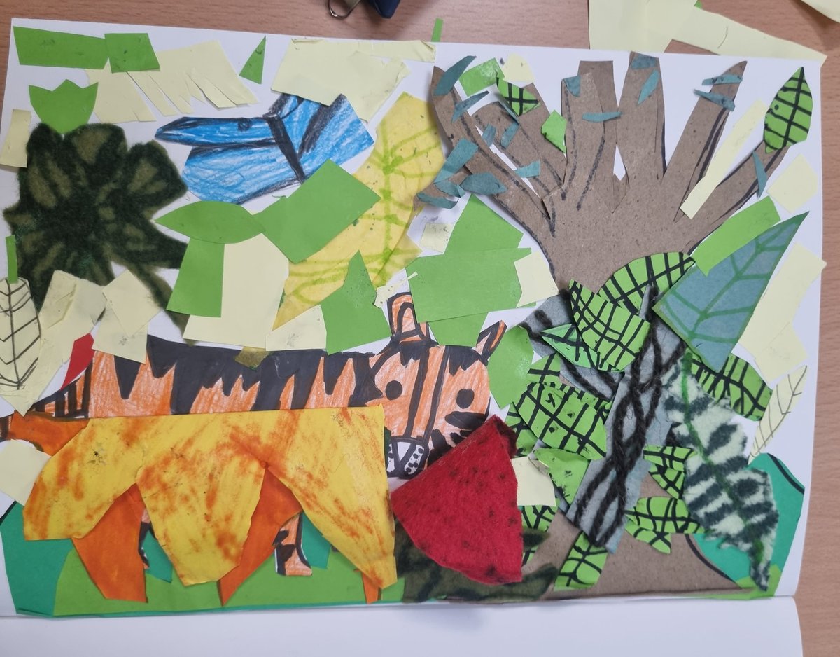 dmn_y3's tweet photo. Great rainforest collages inspired by Henri Rousseau from China in Y3. Thank you Mrs. Ghafoor! #Achievement @dmn_y3 @dixonsmnp @ArtatDmn https://t.co/eFYFGaLmID