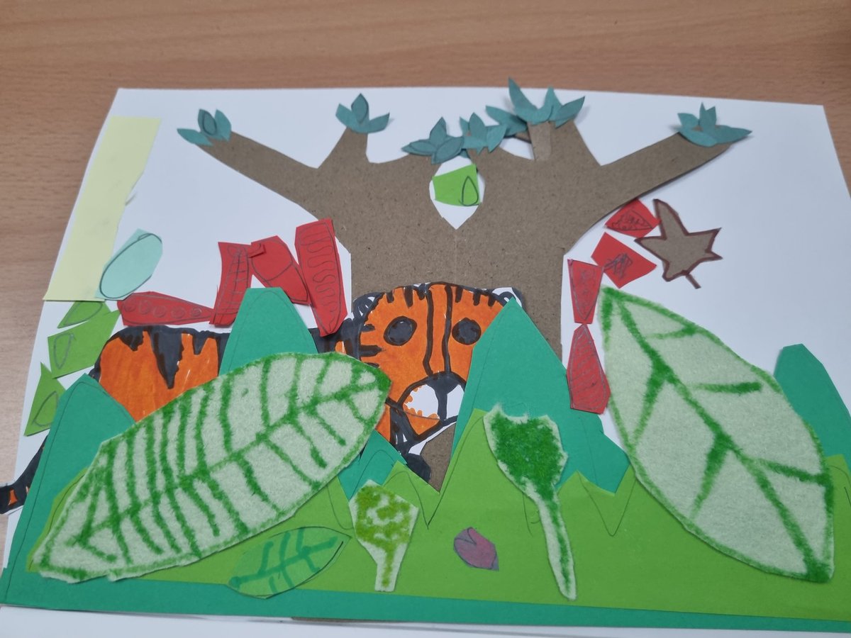 dmn_y3's tweet photo. Great rainforest collages inspired by Henri Rousseau from China in Y3. Thank you Mrs. Ghafoor! #Achievement @dmn_y3 @dixonsmnp @ArtatDmn https://t.co/eFYFGaLmID