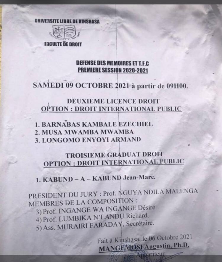 john_lungila's tweet photo. Jean Marc Kabund a Kabund soutient sa thèse de Graduat en Droit ce samedi à l'Université Libre de Kinshasa. Une innovation scientifique congolaise. 
@LungilaJ 
@CBosembe 
@ConstantMutamba 
@StanysBujakera https://t.co/r1LSJY4uJD