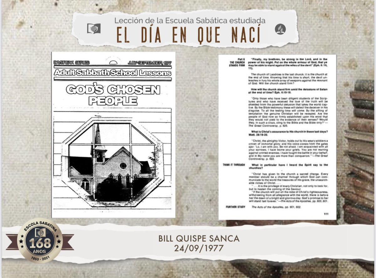 bill_quispe's tweet photo. 📍¿Quieres saber que lección se estudió el día de tu nacimiento? 📲Ingresa a los archivos de la #EscuelaSabatica mundial y descubre 🔎 la lección que se estudió el día que naciste y celebremos juntos #168años #EscuelaSabatica  https://t.co/vvzV76KFKp… https://t.co/1QBEtrq2vL