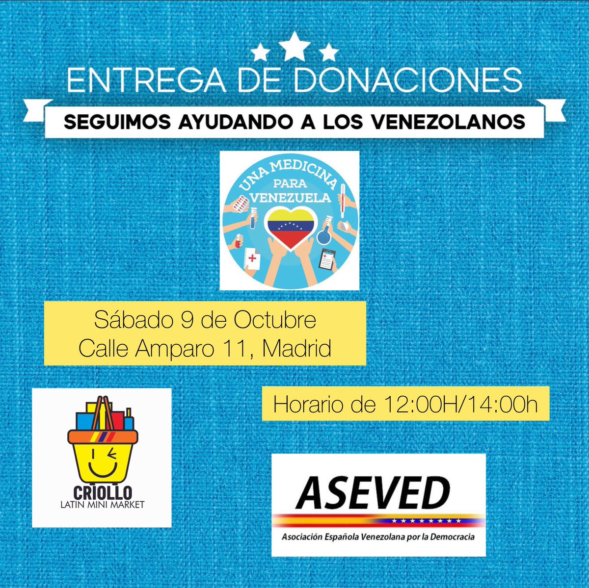 Mañana  nos vemos en la Calle Amparo 11 ,Madrid desde las 12:00 /hasta las 14:00 te esperamos <a href="/carlosbaute/">Carlos Baute</a>  #UnaMedicinaparavenezuela